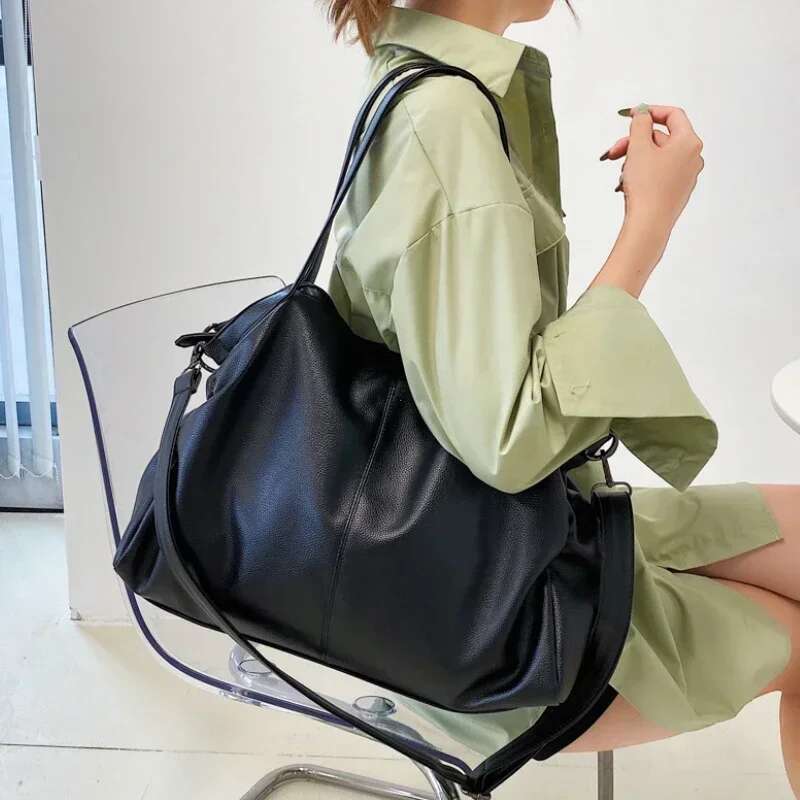 Big Black Shoulder Bags For Women Large Hobo Shopper Solid Color Quality Soft Leather Crossbody Handbag Lady Travel Tote Bag