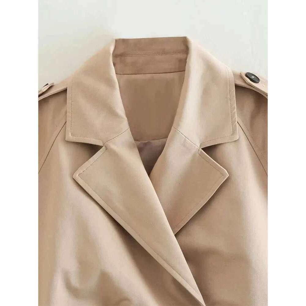 2024 Belt Cropped Trench Spring Jacket Women Vintage Streetwear Double Breasted Long Sleeve Top Female Coat Outfits