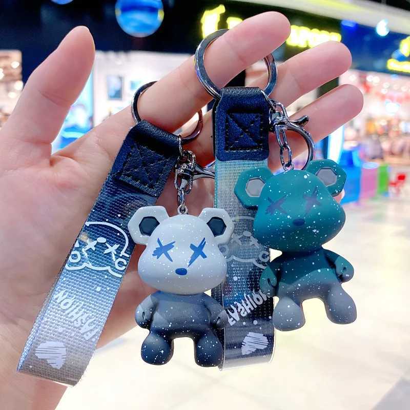 Cartoon Bear Keychain Chameleon Resin Keychain Ribbon Fashion Doll Bag Pendant Holiday Car Keyring Girl Jewelry GiftXJ250319
