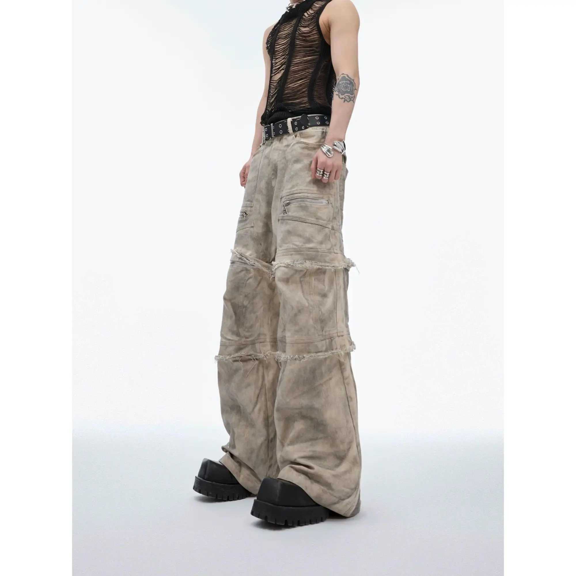 Advanced Design Spring Mens and Womens Street Trendy Personality Straight Tube Destruction Jeans Couple Loose Retro Casual PantsT250319