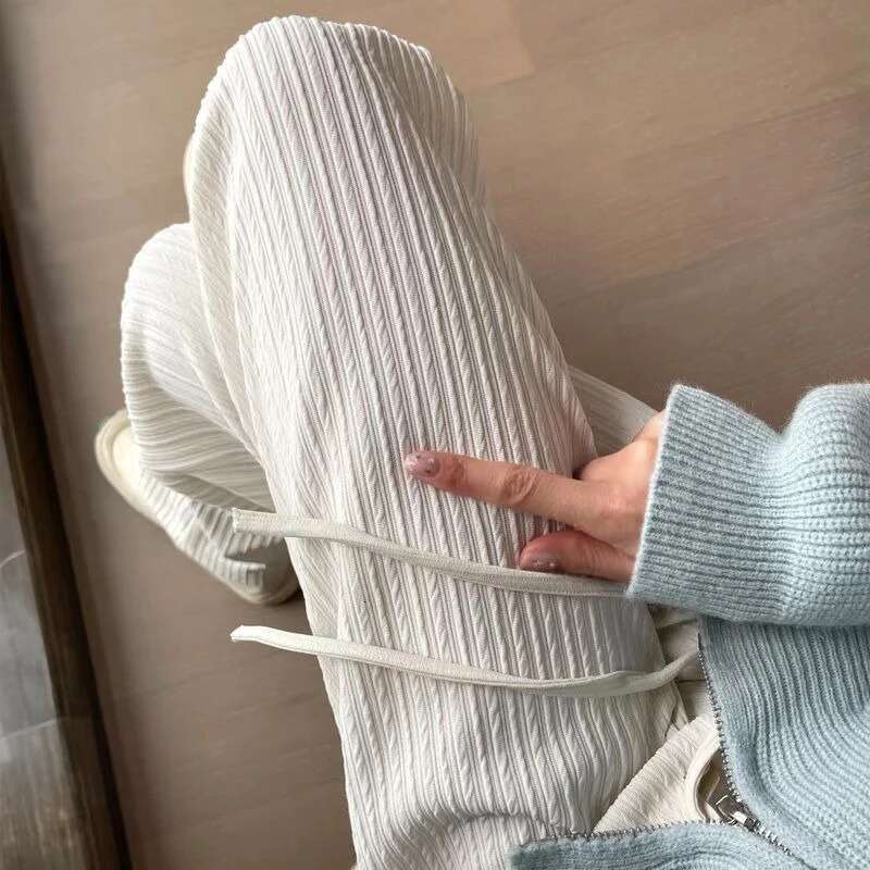 2024 Spring Summer Ice Silk Wide Leg Pants For Women Korean Thin Chiffon High Waist Saggy Loose Straight Casual Fashion Trousers