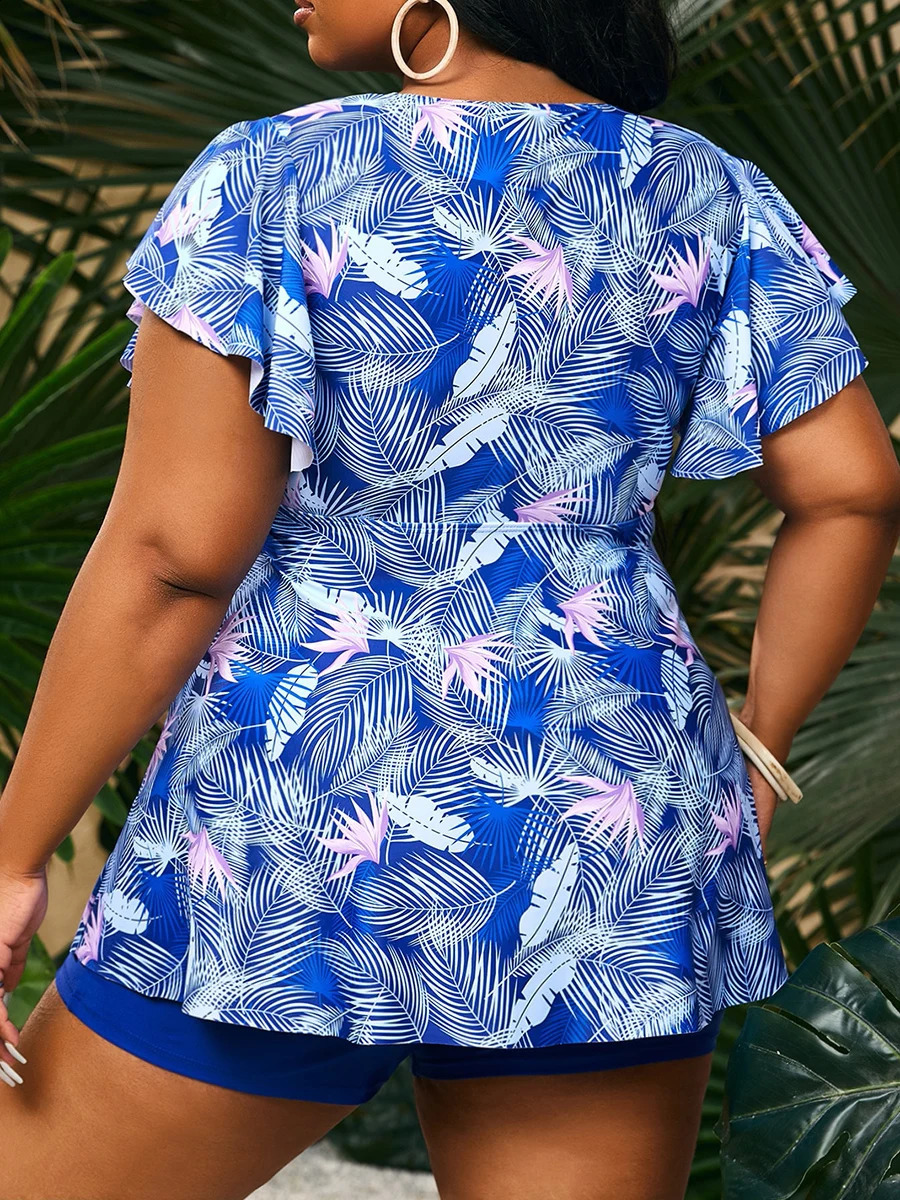 2023 tropical printed butterfly sleeve drag swimsuit womens plus size summer 250319