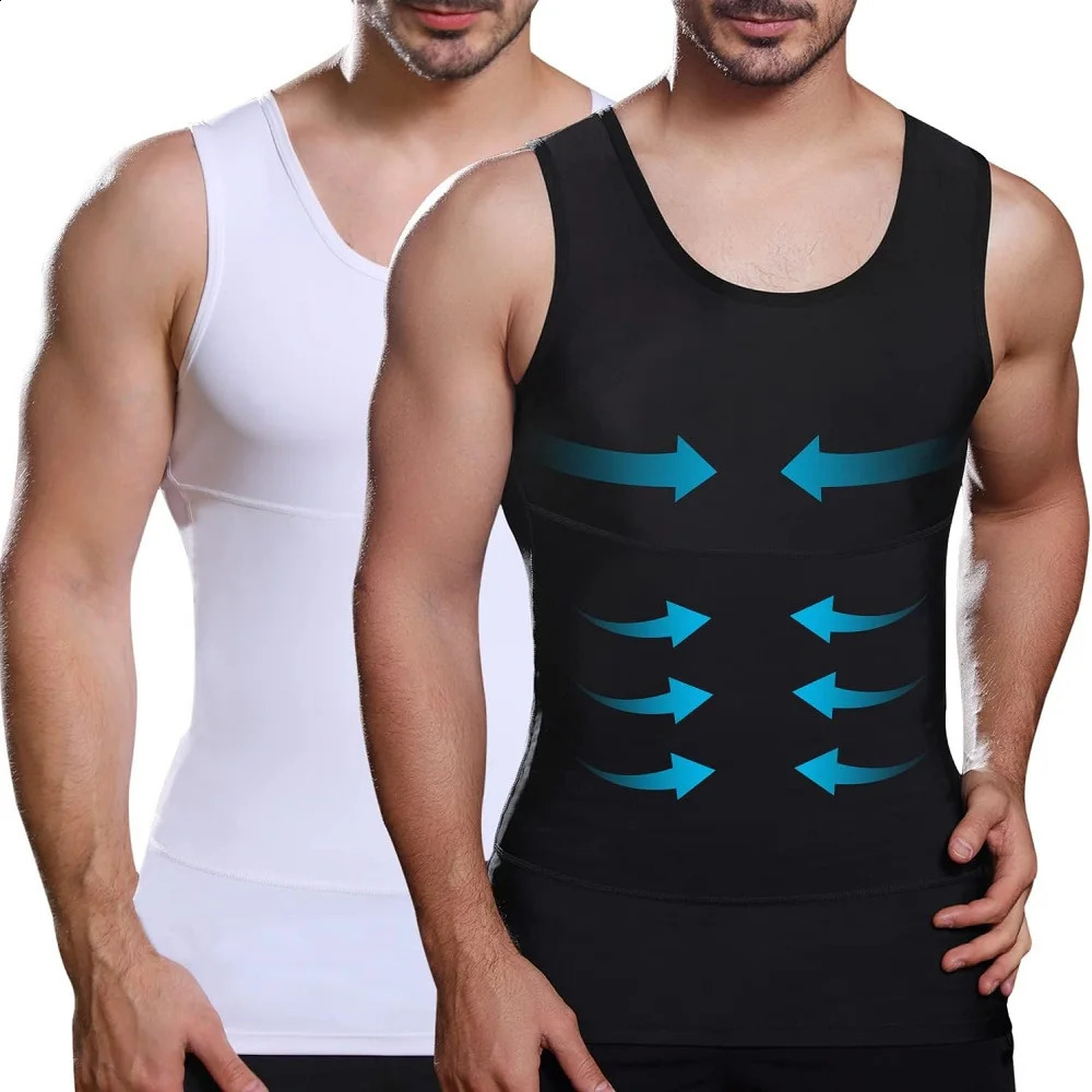 Mens compression shirt vest underwear mens weight loss and shaping sleeveless abdominal slimming fitness exercise 250319