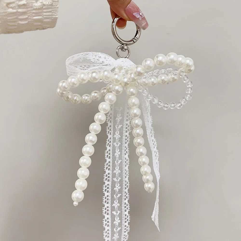 Korean Cute Lace Bow Pearl Bead Phone Pendant Chain Accessories Fashion Ballet Shoes Camera Packaging Accessories Keychain GiftXJ250319