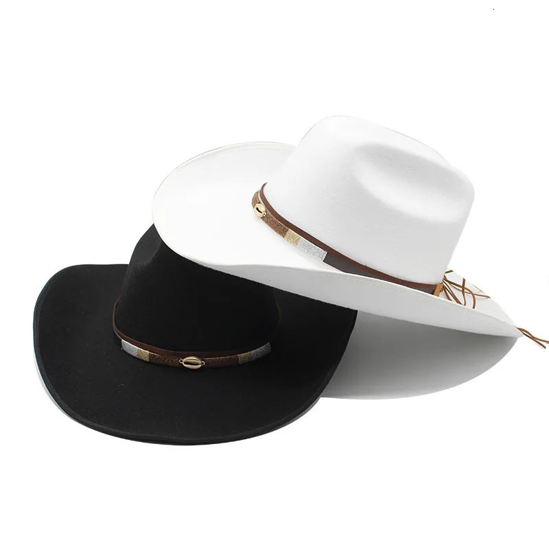 9 5cm Big Brim Edging Woolen Hat Western Denim Top Hat Men And Women Couples Cap Ethnic Style Fur Felt Hat 250320