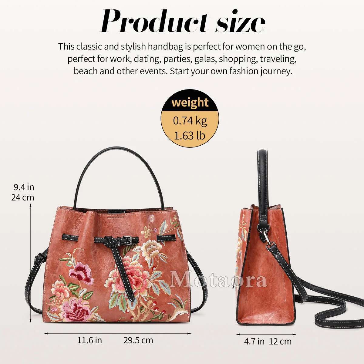 MOTAORA Vintage Chinese Embroidery Leather Shoulder Women Large Capacity Crossbody Bucket Bag Ladies Fashion Handbag NEW