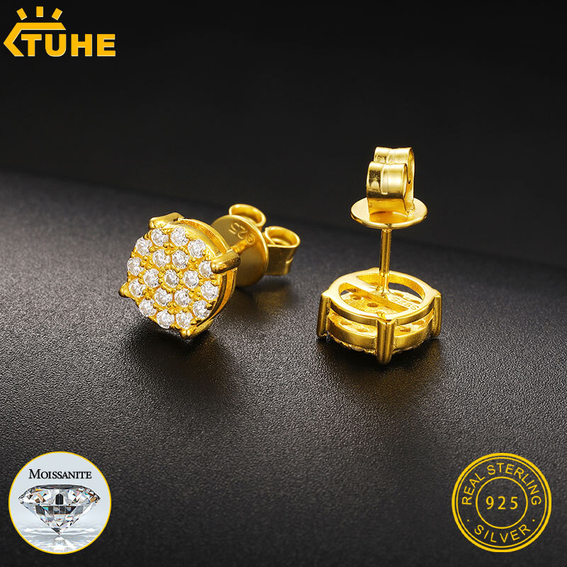 TUHE Unisex Fine Jewelry VVS1 Moissanite Round Earrings For Women earrings silver 925 Jewelry Gifts
