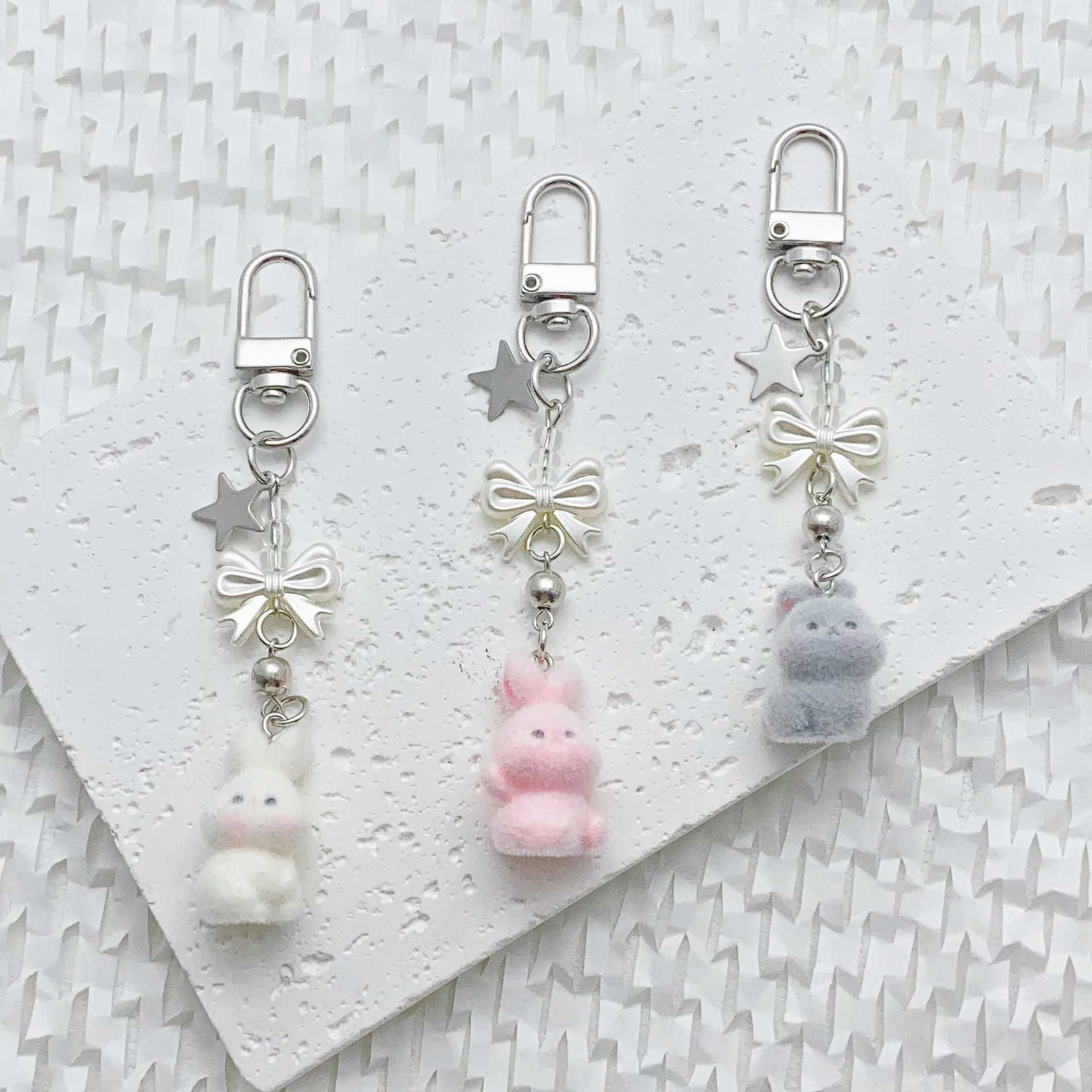 Cute rabbit keychain spotted rabbit keychain Y2k bow pendant phone chain bag charm girl jewelry giftXJ250319