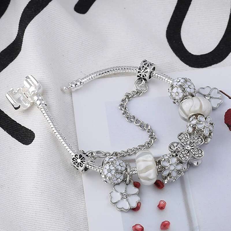 2024 New White Magnolia Bloom Beads Charm Bracelets For Women Fit European Brand Bracelets & Bangles Valentine's Day Gift