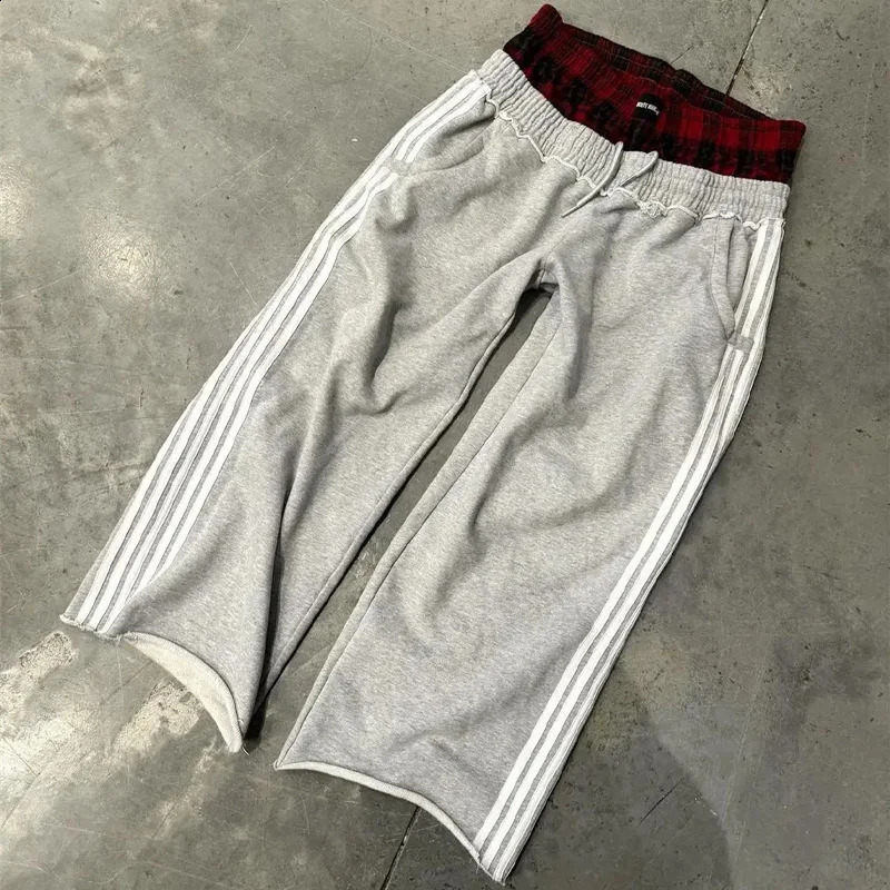 Y2K pants vintage Harajuku double ed waist Sweatpants Men Woman Hip Hop Casual High waisted Wide Leg Pants Streetwear 250317