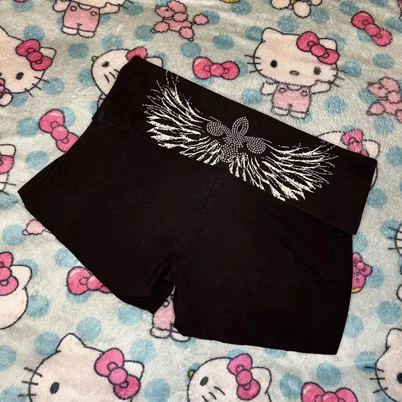 Y2K AF1892 Print Drawstring Sweatshort Women Raw Hem Loose Straight Shorts Vintage Streetwear Cotton Short Pant Hiphop style 250319