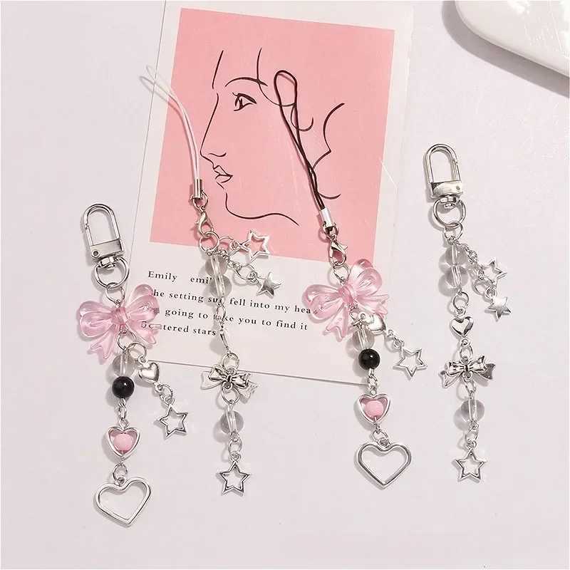 Exquisite bow star heart-shaped keychain phone creative hanging rope keychain bag phone pendant chain Y2K Kpop jewelry girl giftXJ250319