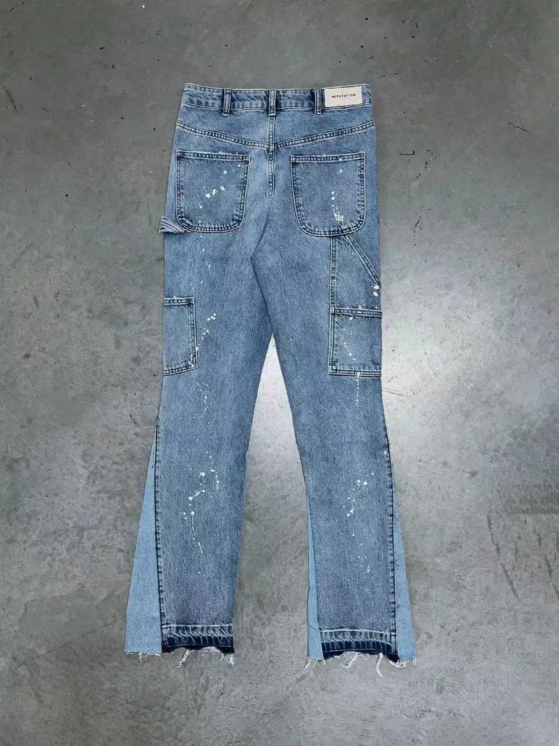 High Street Harajuku Fashion Furred Edge Micro Flared Skinny Jeans for Men Y2k Punk Rock Pants Gothic Retro Stretch Mop PantsT250319