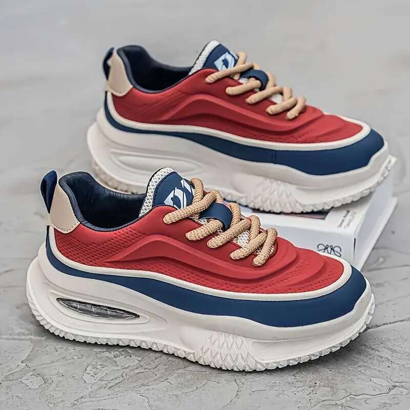 Men's trendy contrasting thick soled shoes, com fortable and non slip casual lace up sneakers suitable for outd oor acti viti es