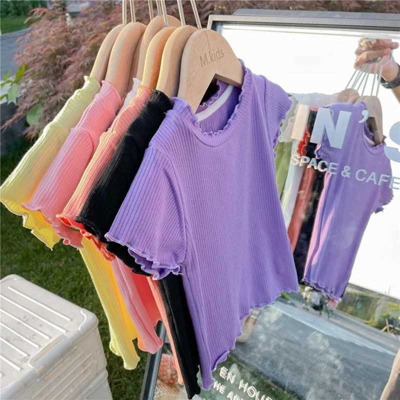 3-7 year old childrens summer ice silk T-shirt girls short sleeved round neck soft topT250320