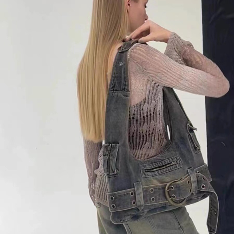 Washed Denim With A High-End Texture And Niche Design, Large Capacity Crossbody Bag, Women's Bag