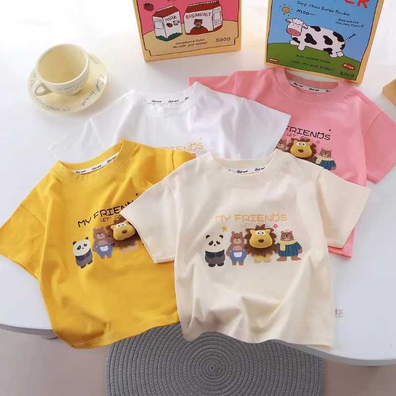 2025 Kids Summer Clothes Baby Boys Girls Cute Cartoon 3D Lion Little Bear Doll T-shirt Kawaii Cotton Boys Clothes Top CasualT250320