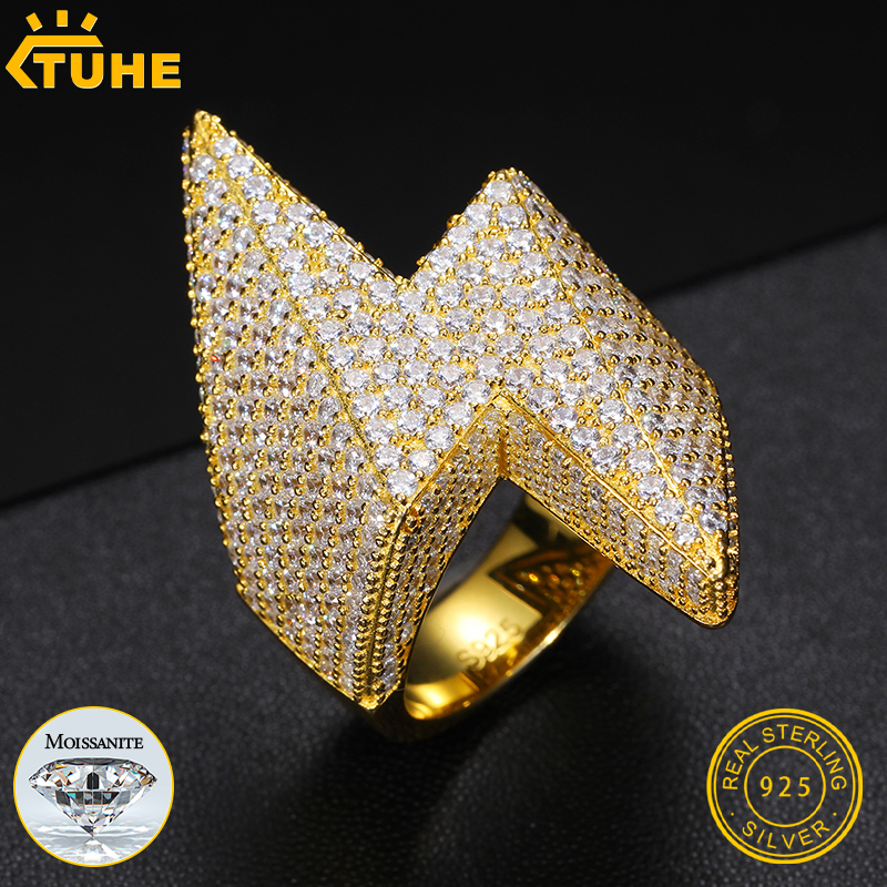 Unisex Classic lightning 925 Ring Moissanite Men Hip Hop Jewelry Pave Setting Ring Fashion Rock Gift