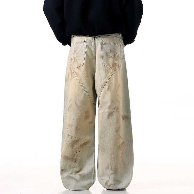 IEFB American Mens Jeans Splotch Wear Wash Contrast Loose Straight Wide Leg Retro Mens Jeans 9W398T250319