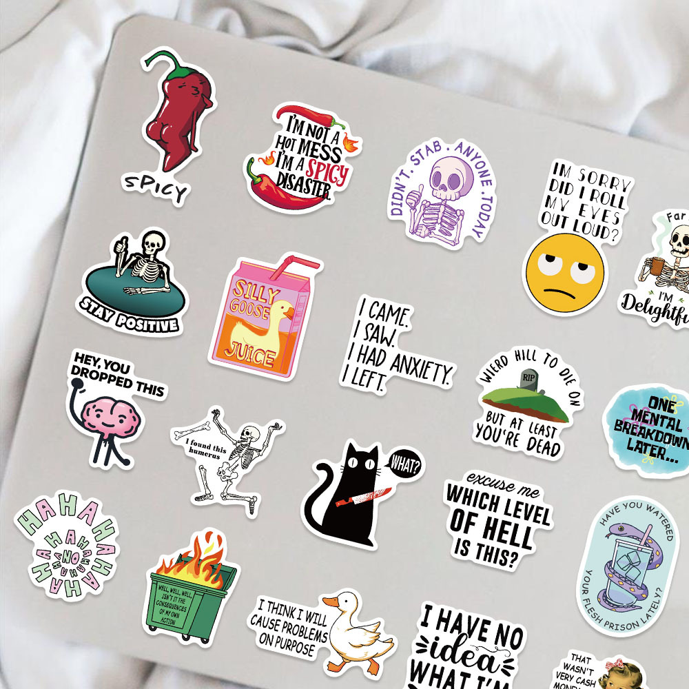 50 Cartoon Snarky Graffiti Stickers Decorative Guitar Notebook Luggage DIY Waterproof Decals