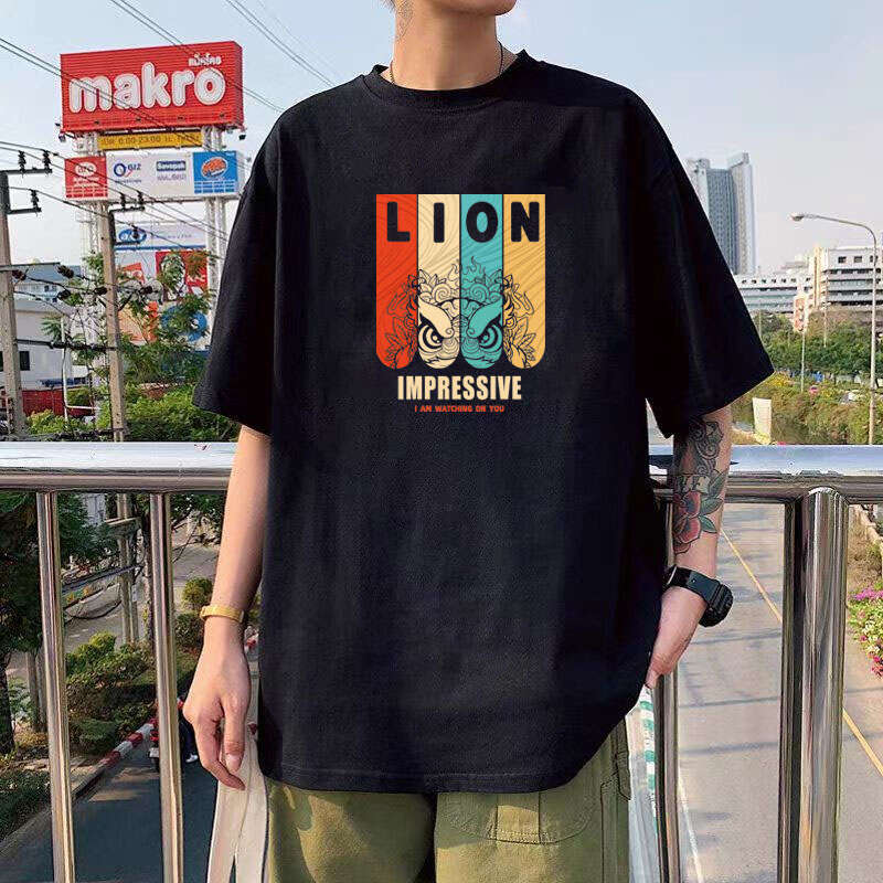 Pure cotton short sleeved T-shirt for men, trendy brand oversized loose round neck T-shirt, printed base shirt batch