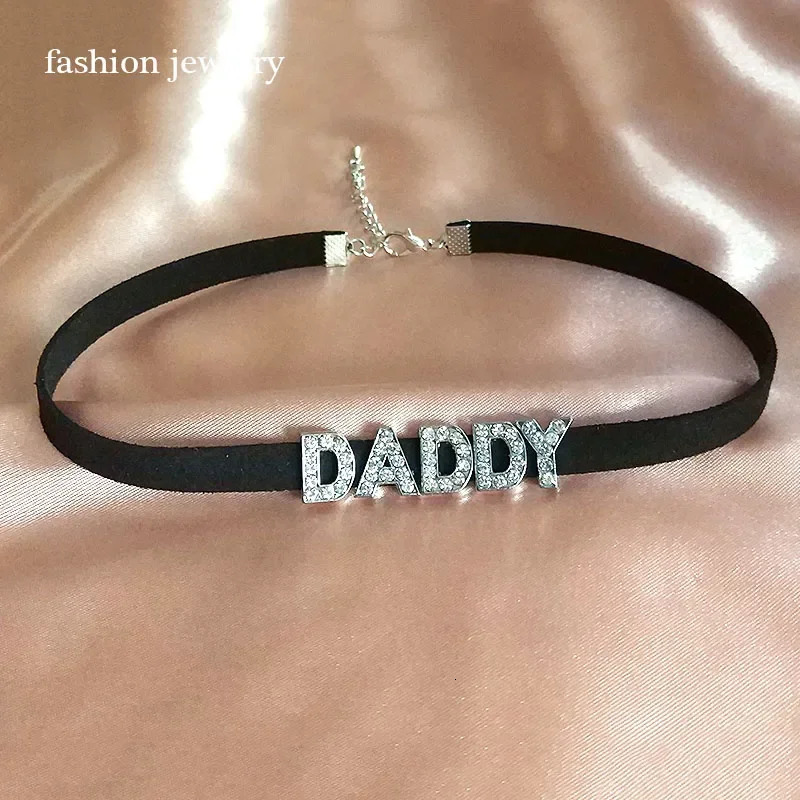 Fashion Rhinestone Letter Daddy Necklace Black Soft Leather Choker Collar Sexy Party Neck Jewelry DIY Custom Name Necklace Gift 250320