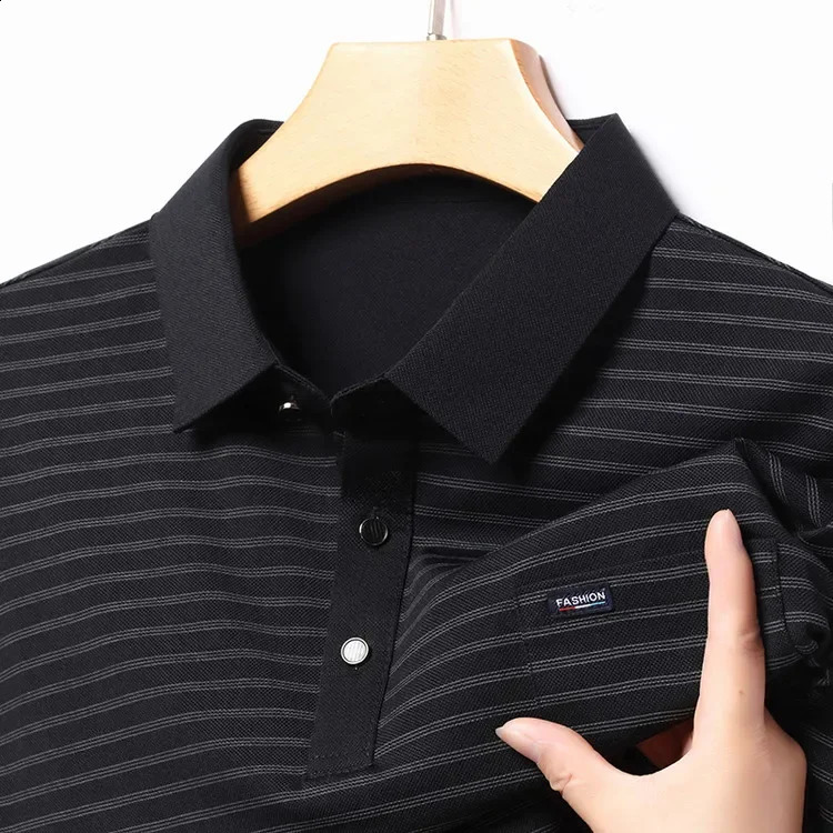 Long Sleeved Lapel Polo Shirt Striped Printed Base Shirt T-shirt Top 250319
