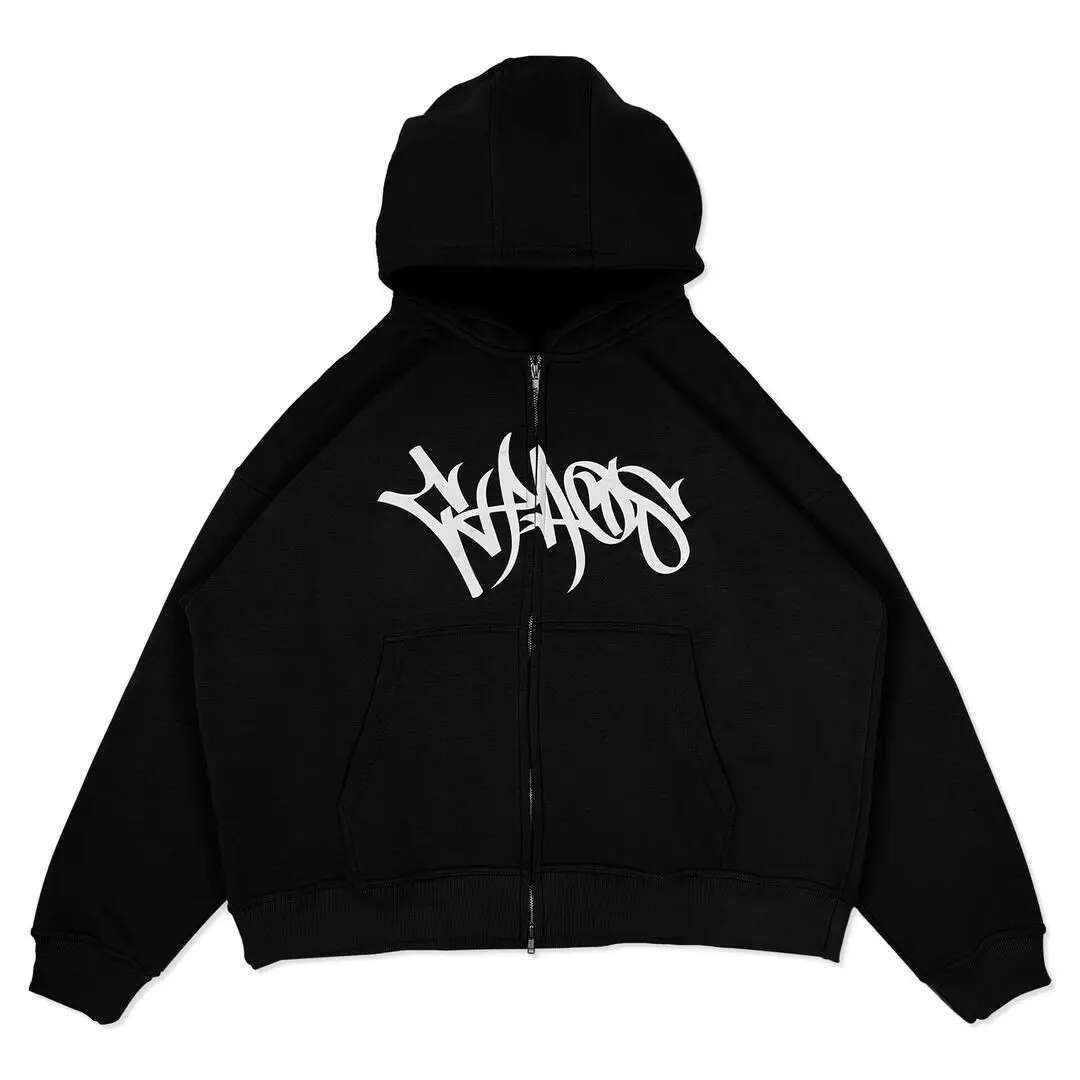 Y2k Letter Print Loose Casual Hoodie Retro Zip Up Long Sleeve Oversize Jacket Haruku Gothic Sweatshirt Streetwear Men Clothing