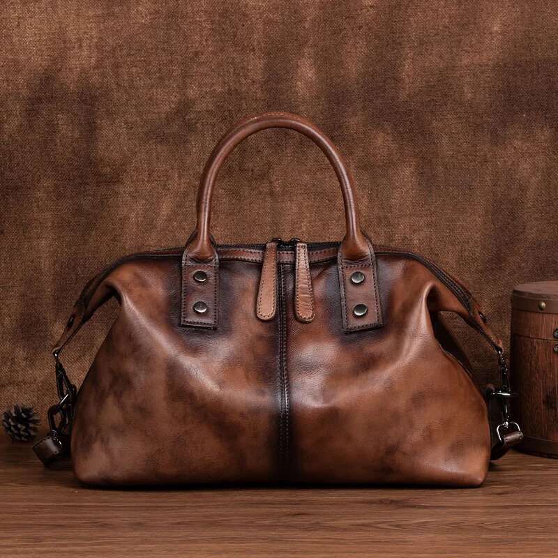 2025 New Hand Painted Women Handbag Genuine Cowhide Leather Dumpg Large Capacity Vintage Top-Handle Bag For Female