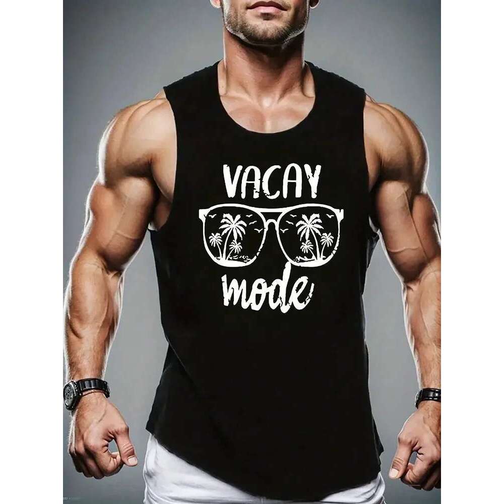3D Printed Letter Sleeveless Vest for Men, Urban Streetwear, Casual, Trend, Fitness, Medicine, T-shirt, Summer, New