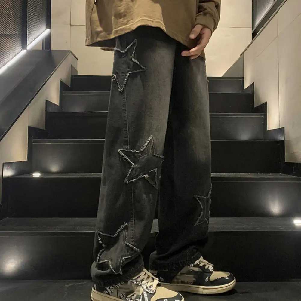 Retro mens Korean blue streetwear oversized celebrity aesthetics straight Trouser wide leg jeans Grunge denim pants womens clothingT250319