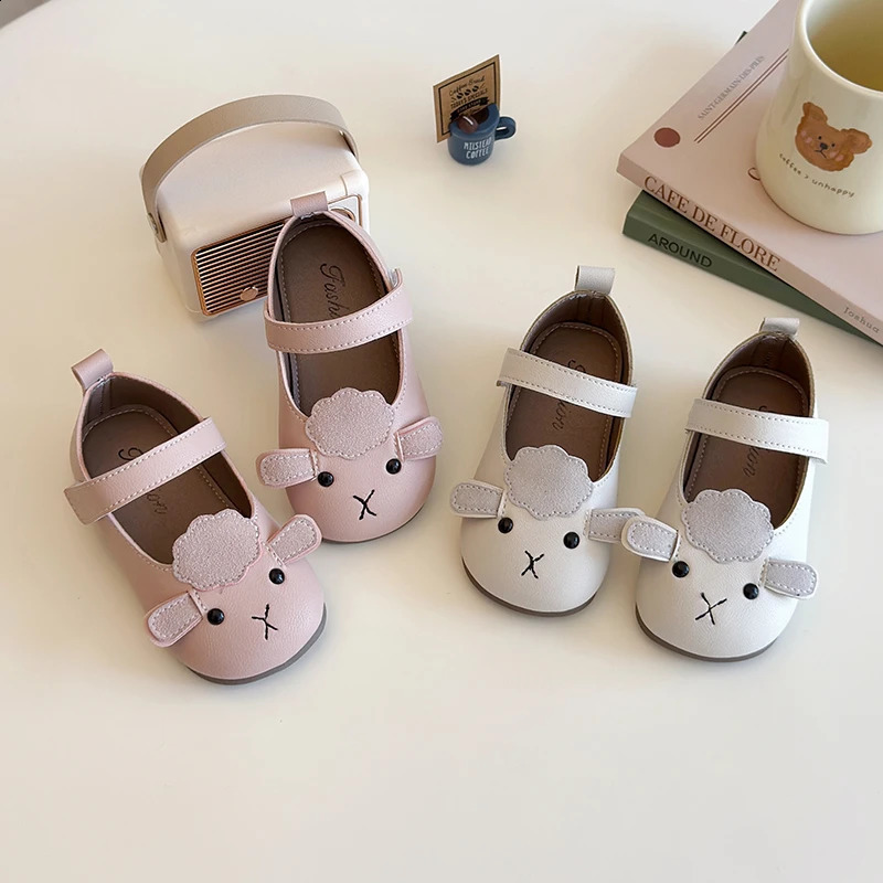 Girls Princess Shoes Cartoon Pink Beige Lovely Spring Kids Flat Shoes Cover Toe Trendy Flexiable Toddler Children Mary Janes 250319