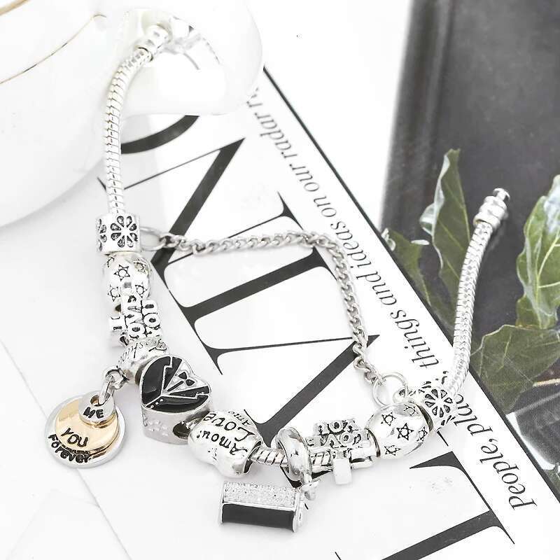 Snake Chain Charm Bracelets With Forever You & Me Beads DIY Fashion Brand Bracelets For Women Jewelry Gift
