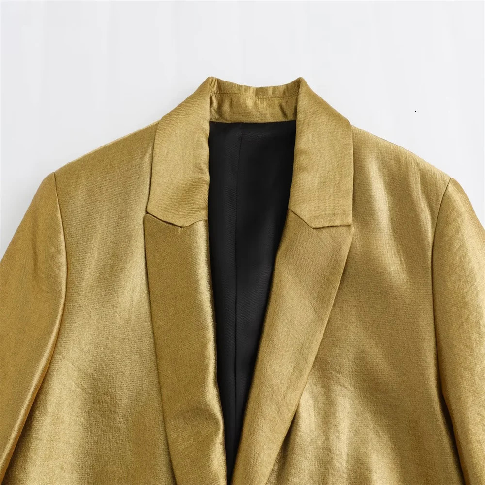 PB ZA Autumn Womens Long Sleeve Collar Loose Gold Straight Cut Set 8753599 250314