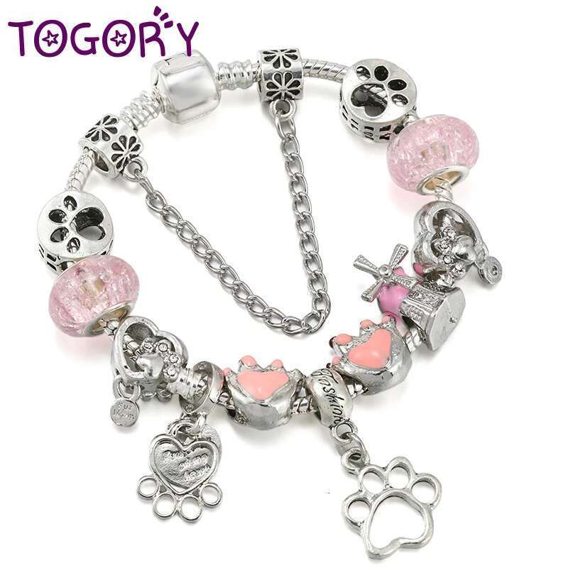 Lovely Styles Charm Bracelet With Pink Murano Glass Beads Bracelets Bangle For Women Men Kids Jewelry Gift Dropshipping