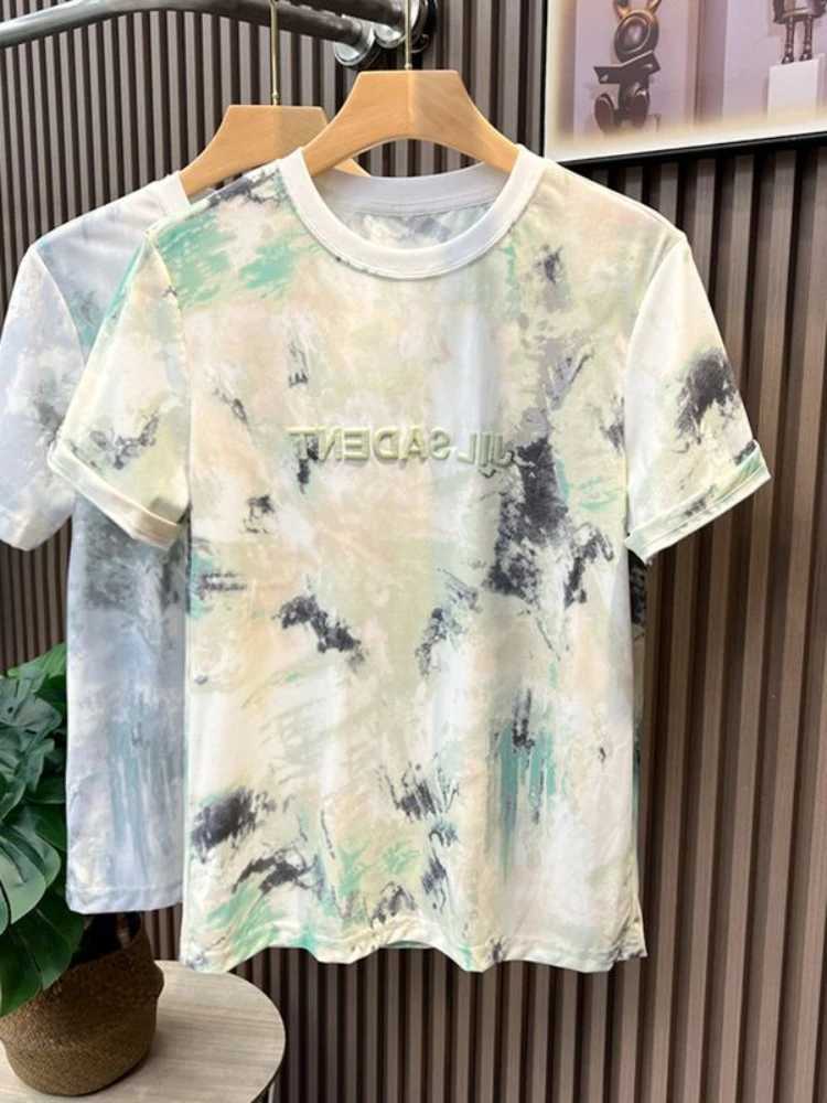 Mens T-shirt watercolor mens T-shirt tie dye top Heather embroidery Alphabet Streetwear original Y2k new hot XlT250319