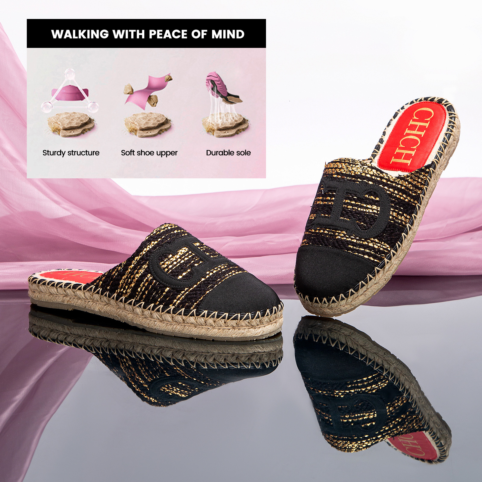 CHCH Baotou Flat Bottomed Small Fragrant Style For Women 2024 New Versatile Lazy Shoes Trend Empty Women's Slippers