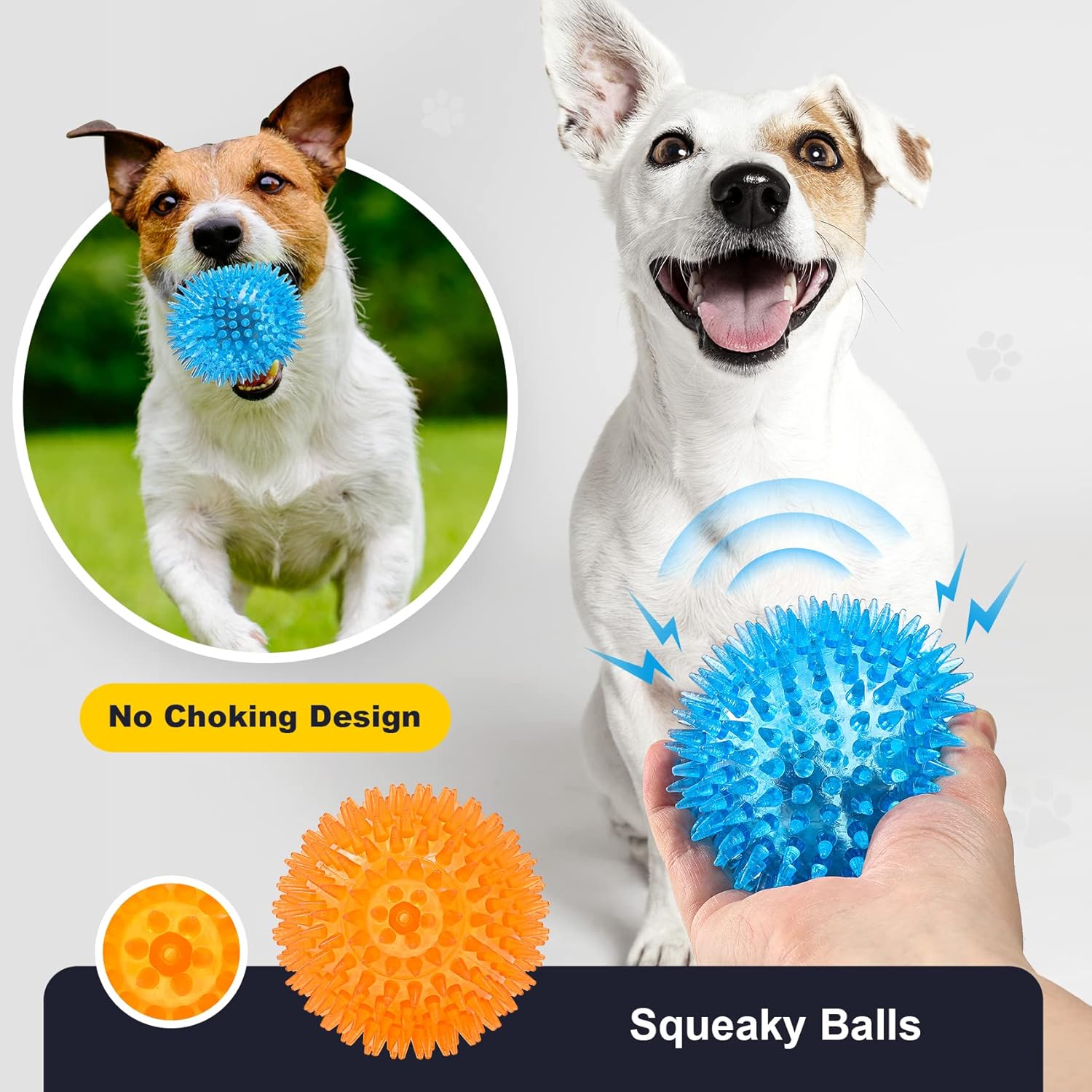 4.5" Ultra-Durable Squeaky Balls (4-Pack)For Medium/Large Dogs , Indestructible Design ,Spiked Teeth Cleaning , Mental Stimulation and Training