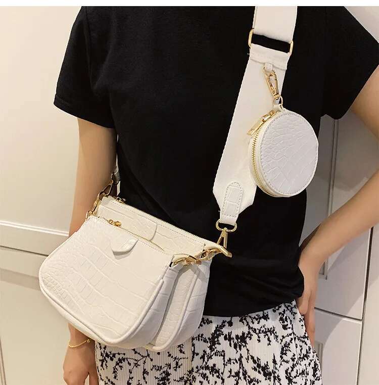 Solid Color PU Women Shoulder Messenger Casual Chain Crossbody Bags Women Handbags Totes Bag 3 Sets Clutch Purse