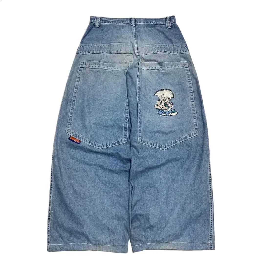 Y2K Kawaii Cartoon Characters Embroidered Light Blue Washed Baggy Jeans Japanese Harajuku Gothic Skateboard Pants Street Clothes 250314