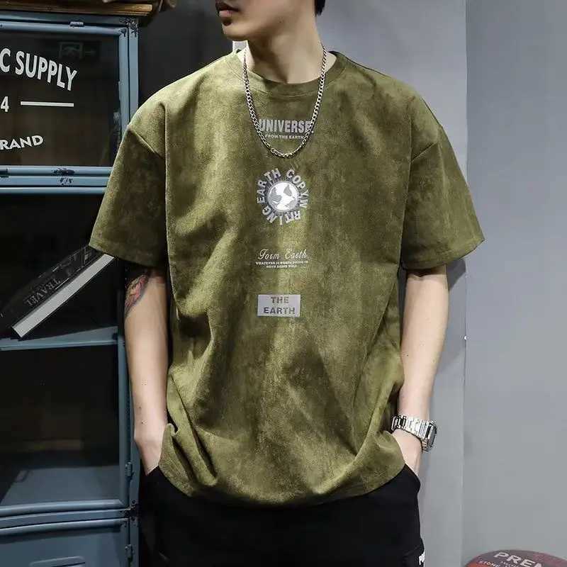 Retro European and American short sleeved round neck mens loose fashion trend 2023 summer new Hong Kong Breeze T-shirtT250319