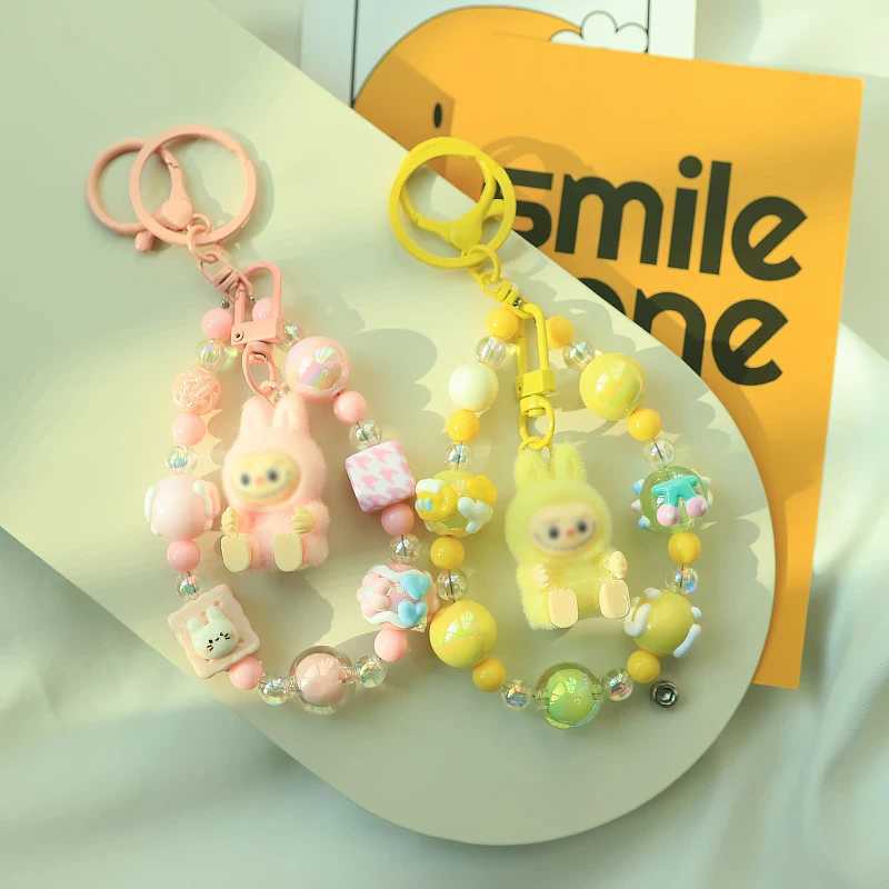 Cute cartoon Labubu bead pendant keychain anime keychain backpack pendant soft bag decoration accessories giftXJ250319