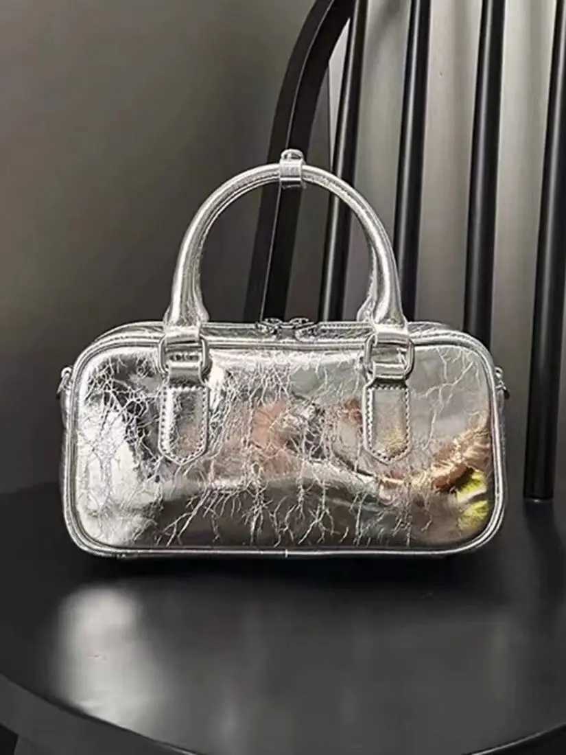 JIAERDI High Street Silver Square Bag Wallet Womens Hot Girl Leather Handle Messenger Bag Womens Retro Y2k Handbag Bolso MUJI Y250319
