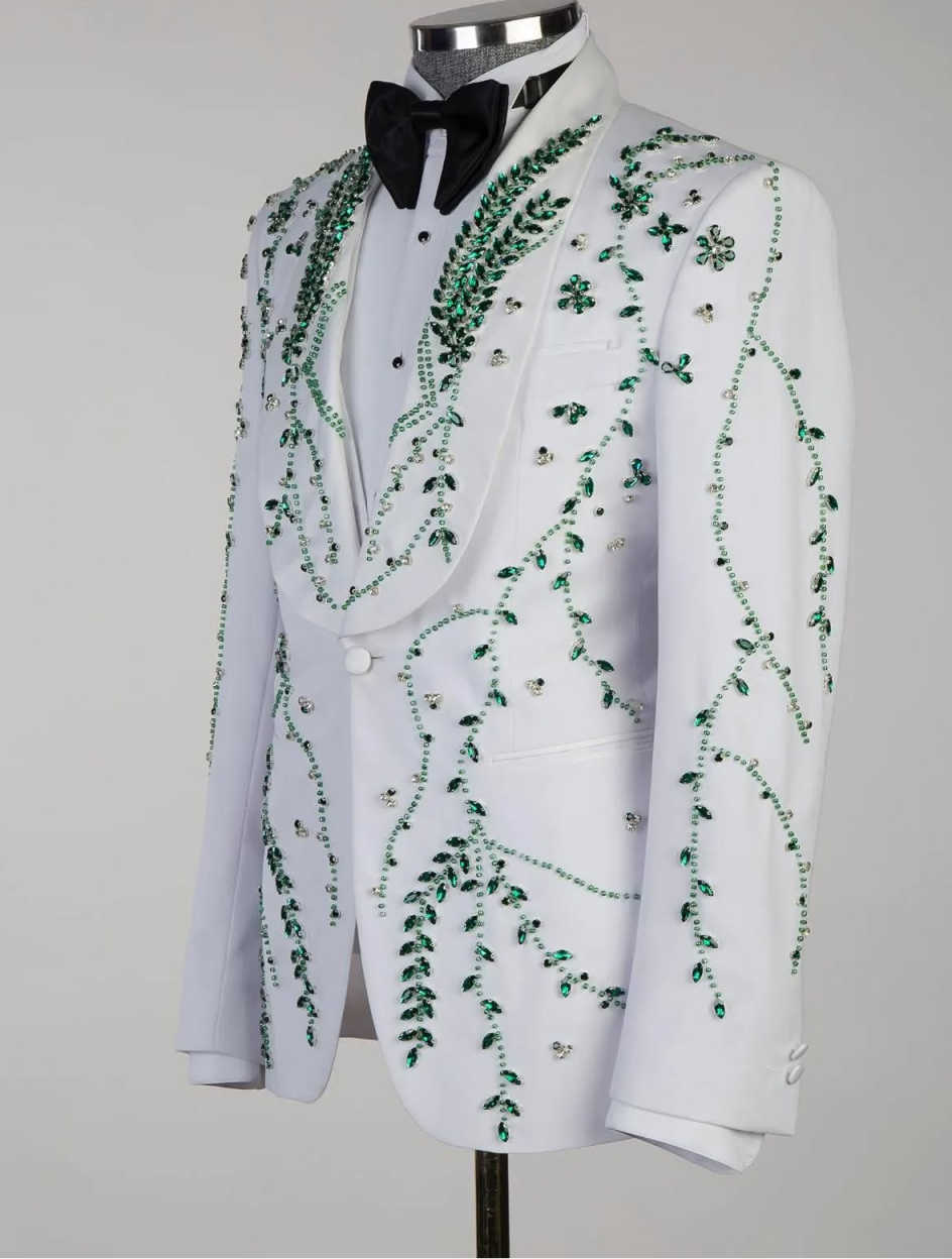Beads Groom Wedding Wear Green Beading Party Birthday Mens Pants Suits 2 Pieces Customized