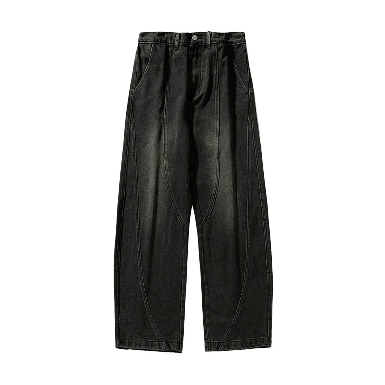 Y2k washed jeans mens retro patchwork fashion bag 2025 new straight leg jeans mens American streetwear simple mens jeansT250319