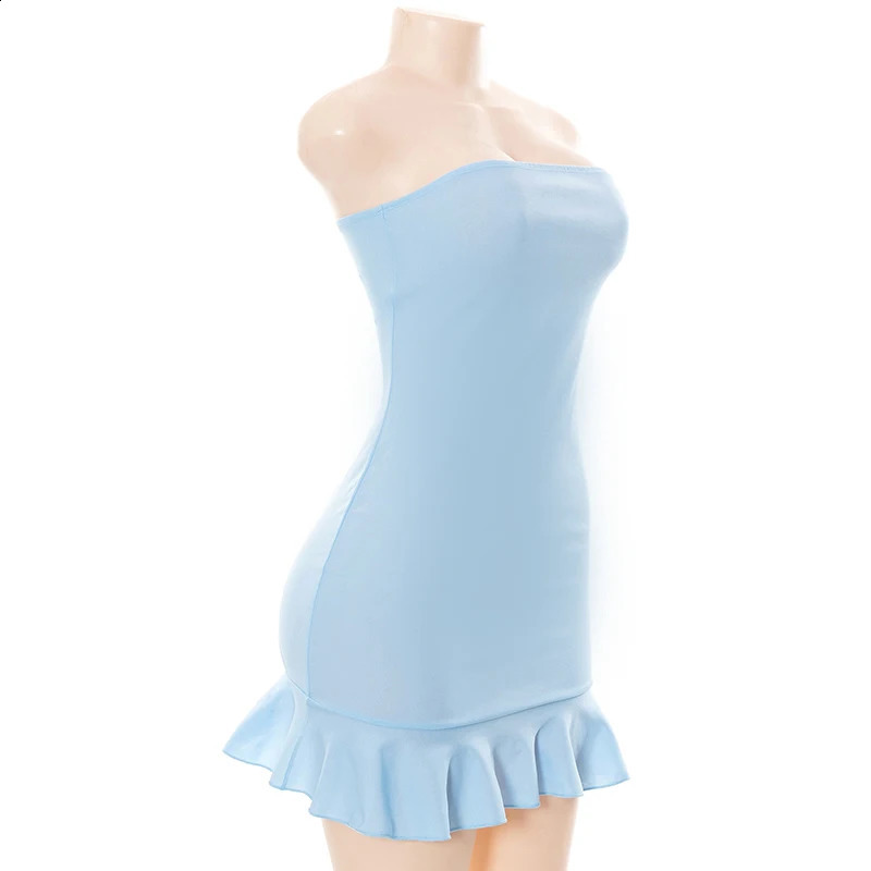 CUTENOVA womens soft gentle light blue strapless wrap Hipster mini pleated dress Pullover sexy charm set girls dating outfit 250319