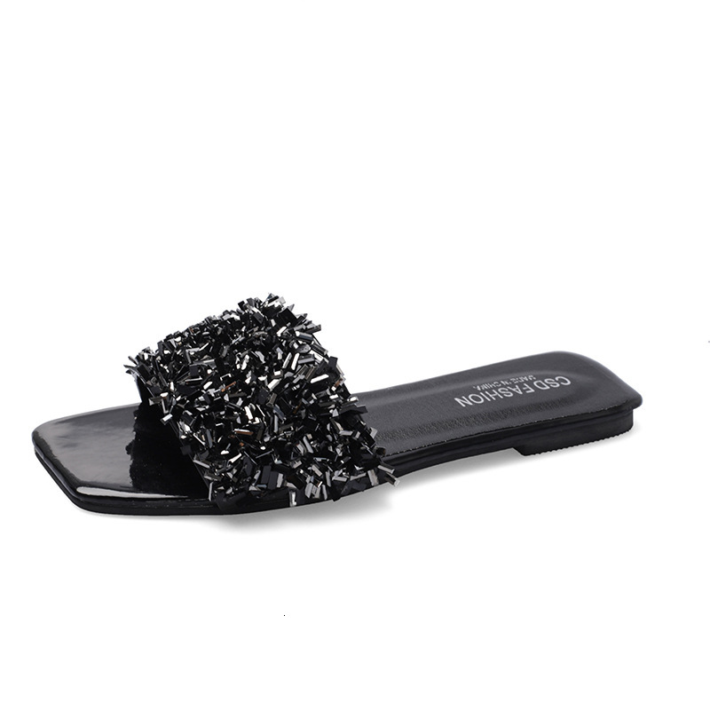 2025 Women's Spring/summer Korean Style Small Diamond Flat Shoes Designer Sandal Sparkling Outdoor Casual Beach Slippers Home Trendy Casual Shoes