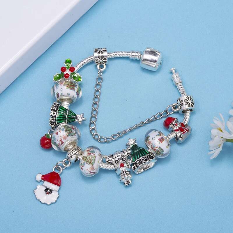 Christmas Styles Charm Bracelets Fits DIY Santa Claus Christmas Tree Beads Bracelets For Women Girl Bijoux Pulseras Jewelry Gift