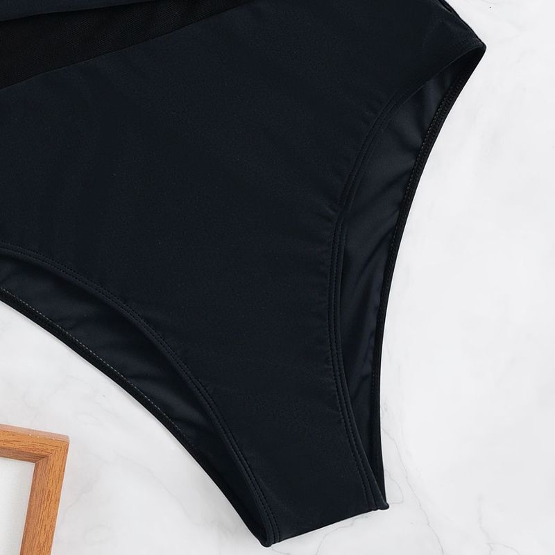 2025 New Multi Color Wood Ear Edge Shoulder Mesh Hollow Sexy One Piece Swimsuit Female European And American Foreign Trade Bikini