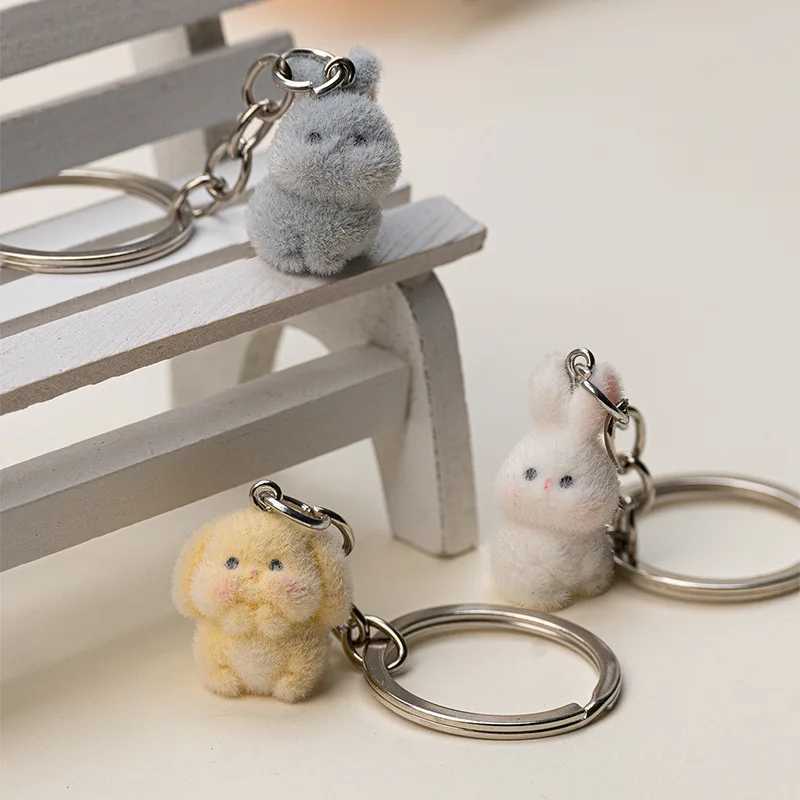 Lovely 3D Rabbit Animal Keychains Key Ring For Women Gift Fluffy Cartoon Kawaii Bunny Pet Pendant Bag Box Car Holder JewelryXJ250319